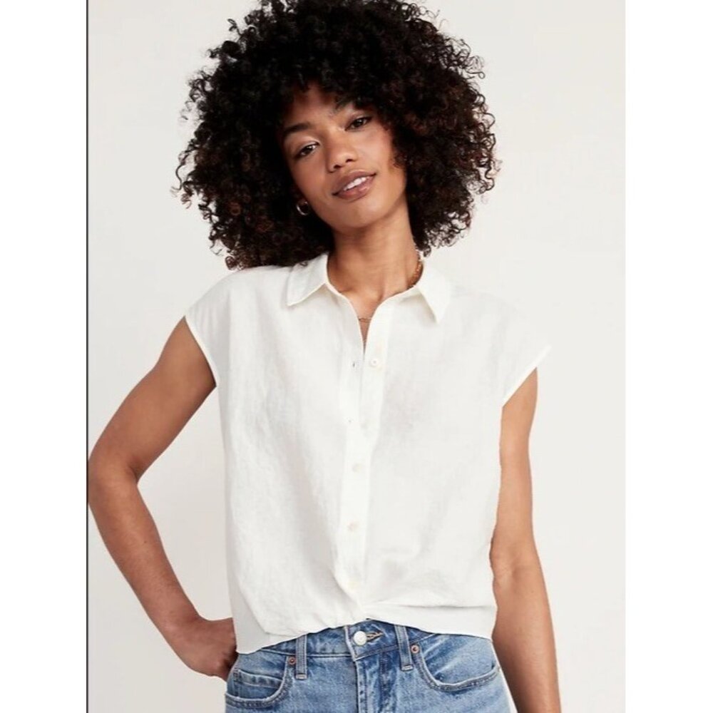 NEW $34 Old Navy Womens XL Dolman Sleeve Twist Front Cropped Shirt Top Blouse